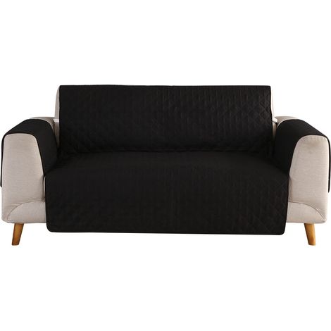 Housse de canapé 3 places polyester imperméable antitache housse de protection amovible lavable couleur noire (1/5)