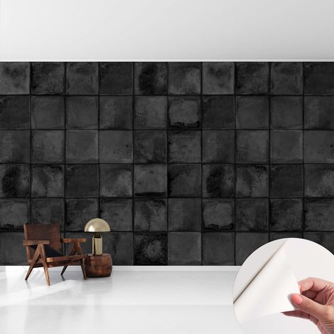 Papier peint autocollant Mural avec colle pour salon et chambre Décoration murale rapide Carreaux gris 416x254 cm (1/5)