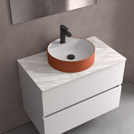 Salgar Aufsatzwaschtisch BICA ohne Siphon und Clickerabfluss SOLID SURFACE Terracota Ø 390 x 105 mm (1/3)