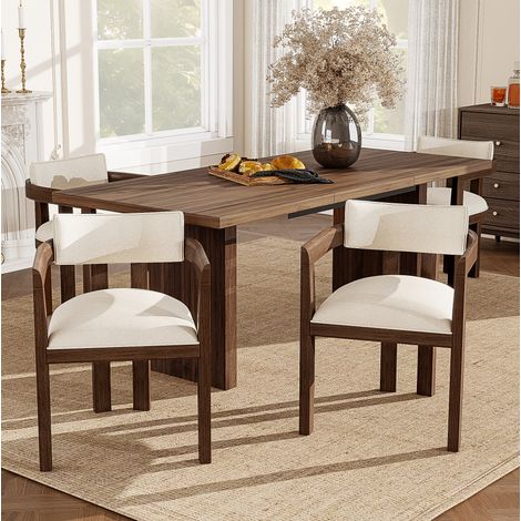6 sillas de comedor de madera con tapizado de lino, color nogal, con reposabrazos (1/5)