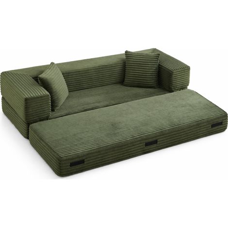 Divano letto in velluto a coste verde, schiuma ad alta densità, design moderno (1/5)