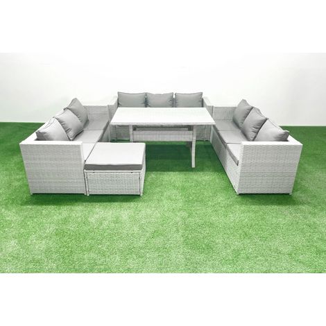 Fimous Ensemble de meubles de jardin en polyrotin 10 places  avec Grands Tabouret Gris clair mélangé (1/5)