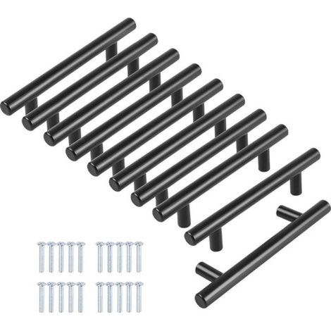 Packung mit 10 schwarzen 64-mm-Türgriffen aus Edelstahl für Möbel und Schränke inklusive Schrauben (1/5)