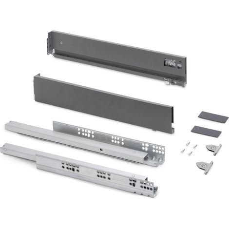 Kit tiroir pour cuisine et bain à régulation 3D, hauteur 83mm, profondité 450mm, 40 Kg, fermeture amortie, panneaux non incluses, Acier, gris anthracite (1/5)