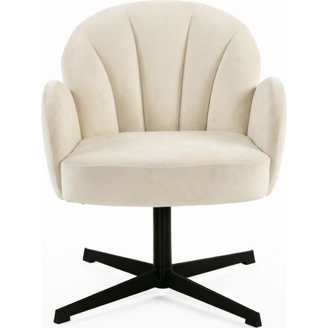 CHICFURN Fauteuil pivotant velours beige avec dossier coquille, siège 11 cm à ressorts, rotation 360°, fauteuil lounge moderne pour salon, chambre ou bureau (1/5)
