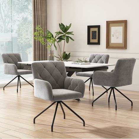 MEUBLIV Lot de 4 chaises de salle à manger gris clair en velours avec accoudoirs (1/5)