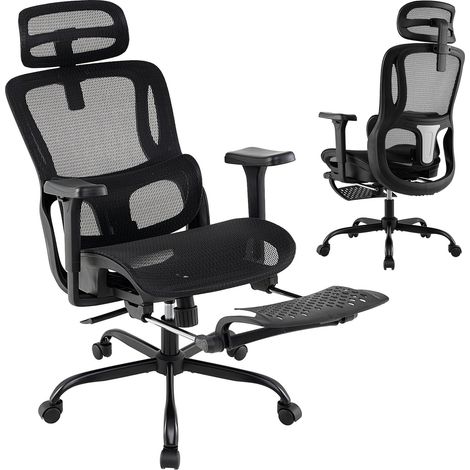 Chaise de Bureau, Chaise Ergonomique avec Dossier Haut et Têtière Rotative, Support Lombaire Ajustable, Chaise de Gaming pour Bureau, Noir (1/5)