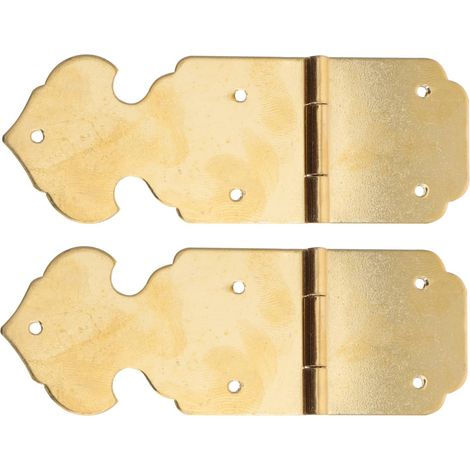 Juego de 2 bisagras decorativas pequeñas para cajas de regalo de madera/joyeros, 8,5 x 3 cm, color dorado, material latón. (1/5)