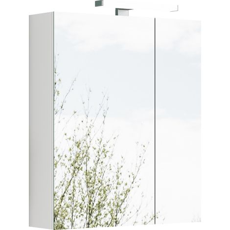 Mobile specchio bagno 60x16x70 cm in MDF e vetro bianco con contenitore a parete FloraGrace (1/5)