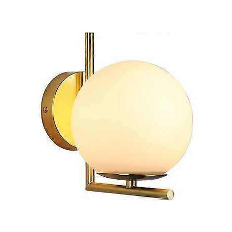 Moderne und elegante LED-Wandleuchte mit opalweißer Glaskugel und goldener Rosette mit E27-Fassung für Schlafzimmer, Wohnzimmer und Flur