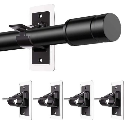 4 Pièces (Noir) 12x 6 cm Support Tringle Rideaux Sans Percage Attache Rideau Sans Percage Supports pour Tringles à Rideaux Fixation Autocollante Dimensions Convient (1/5)