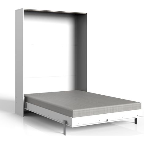 Pegane – Lit escamotable vertical blanc 140x200 cm – Longueur 152 cm – Hauteur 213 cm – Profondeur 43-217 cm – Panneaux de particules mélaminés (1/4)