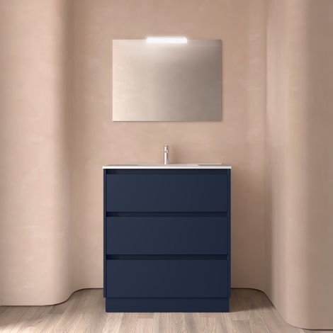 Badezimmermöbel NOJA 800 3 Schubladen BLUE SATIN + Waschtisch