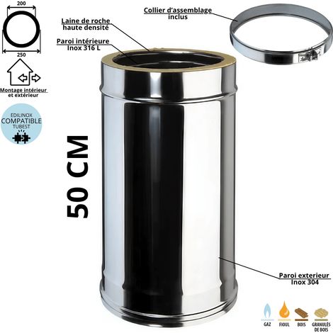 Elément 50 cm conduit double paroi isolé Edilinox - Diamètre 200 mm (1/4)