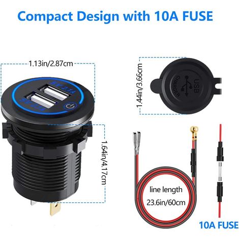 Double Prise de Chargeur USB, Double Prise de Courant de Chargeur de Voiture USB 5V / 4.2A avec Interrupteur pour Voiture 12V / 24V, Bateaux et Marine, Moto, Camion, VUS, UTV (1/5)