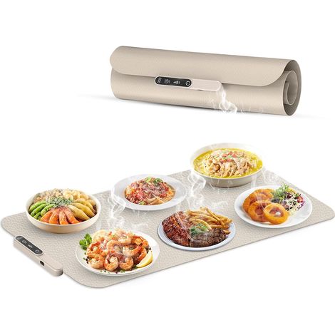 Chauffe Plat Électrique, Tapis Chauffant Alimentaire, Plaque Chauffante Pliable Flexible avec Température Réglable et Minuteur de 8 Heures,50-120℃, 38  60cm, Idéal Buffet, Fêtes, Repas (1/5)