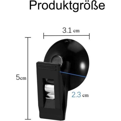 QORVA-Lot de 4 ventouses à ventouse - Avec pince pour ticket de voiture - étanche et réutilisable - Pour voiture, salle de bain, cuisine, bureau (noir)