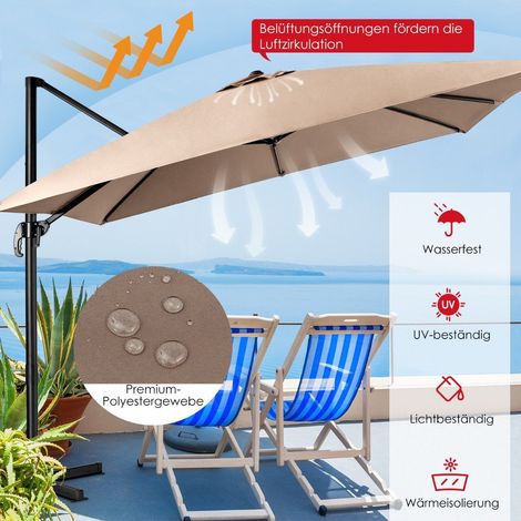 Terrassenschirm mit 3 neigungseinstellungen fur garten terrassen 300 x 300 x 273 cm kaffeebraun