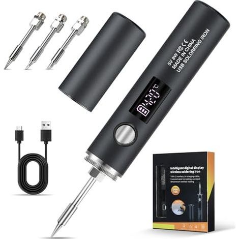 Kit de fer à souder sans fil, fer à souder USB sans fil, 5 modes de température réglable (260 °C à 420 °C), 3 pointes de soudage, fer à souder sans fil pour la réparation de soudures (1/5)