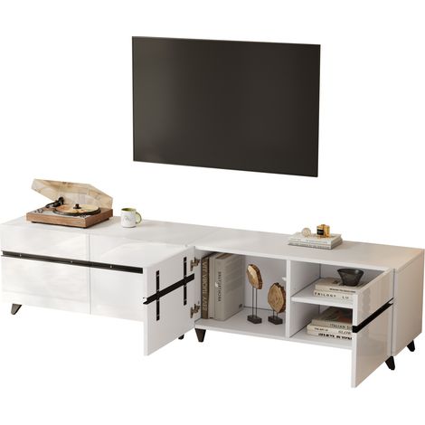 CHICFURN Mobile TV 180x40x49 cm in MDF bianco e nero, 4 ante, contenitore per soggiorno (1/5)