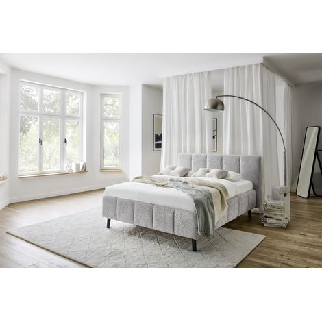 Meise Möbel Stauraumbett Alva 140x200 cm Bettkasten & Lattenrost Bouclé-Stoff Silver Holzfuß schwarz (1/5)