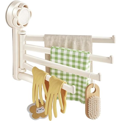 Porte-Serviettes Support de Douche Mural Sans Perçage Barre À Serviettes Pivotante Gain De Place Pour Vêtements Chaussettes Porte-Douche Cuisine Camping-Car Toilettes (1/5)