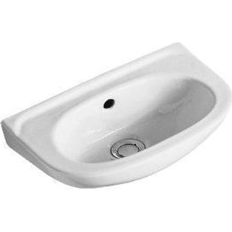 Lave-mains compact en céramique – Longueur 40 cm – Largeur 25 cm – Fixation par 2 boulons M10 – Avec trop-plein – Blanc brillant – Gustavsberg