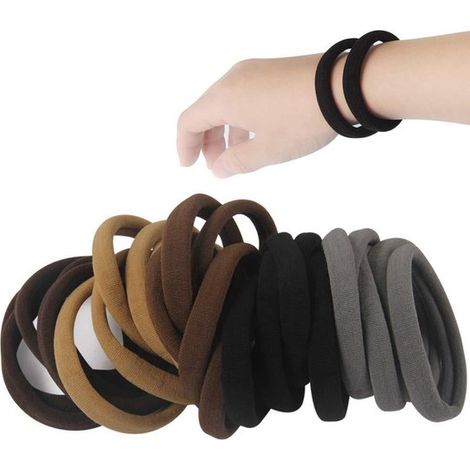 Lot de 20 élastiques à cheveux épais sans couture – Marron – Idéal pour les cheveux épais, bouclés et longs (1/4)