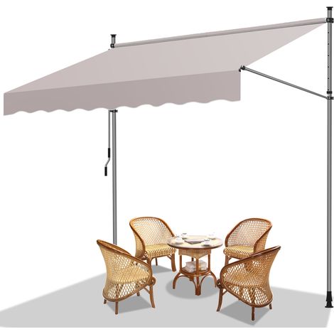 Jiubiaz Markise Klemmmarkise Balkonmarkise Beige mit Handkurbel ohne Bohren Sonnenschutz UV-Schutz und wasserfestund höhenverstellbar 350cm