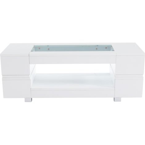 Table basse blanche LED avec contrôle Bluetooth par application mobile, 100 x 50 x 35 cm, design creux, pour salon et bureau (1/5)