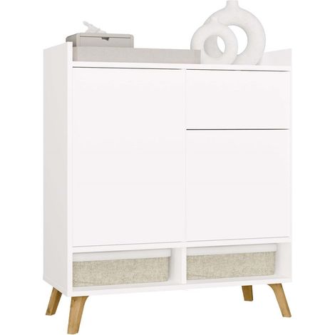 Colin Kommode, 2-türig, 1 Schublade, Ablagen, für das Wohnzimmer, 80 x 92 x 35 cm, weiß (1/5)