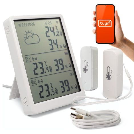 Stazione meteorologica LCD Termometro Igrometro Termoigrometro 2 sensori WiFi Tuya (1/5)