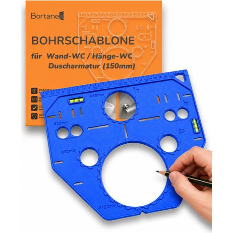 Pochoir de marquage de précision pour toilettes murales - Perforation de 18/23 cm - Avec niveau à bulle intégré et arrêt antidérapant (1/5)