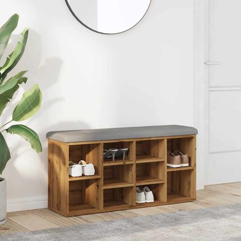 Banco zapatero madera de ingeniería roble artesanal 102x32x50cm vidaXL (1/5)