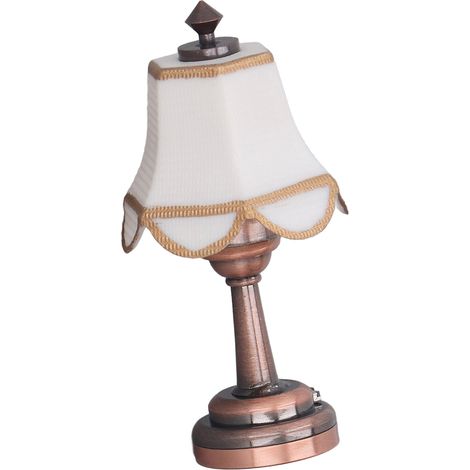 Elegante LED-Tischlampe für Puppenhäuser, batteriebetrieben, aus Metall und Kunststoff, Miniaturlampe für Puppenhäuser im Maßstab 1:12. (1/5)