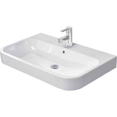 Lavabo DU Happy D.2 800 mm avec trop-plein, bonde, 3 sorties, blanc