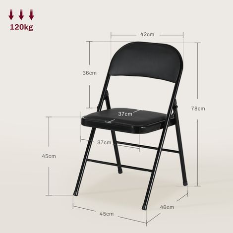 Lot de 2 fauteuils pliables en similicuir noir, chaises de bureau portables avec piétement en métal, sièges escamotables pour salle d’attente, réception ou espace de travail