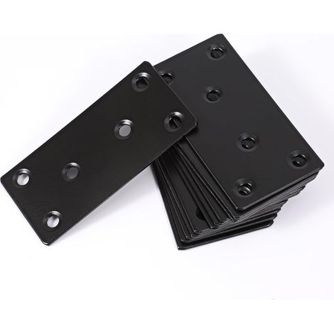 Lntyq 12 x Connecteurs plats noirs, plaques métalliques percées, connecteurs en bois, plaques de connexion, plaque en acier perforée, supports métalliques pour meubles, 80x40x2mm