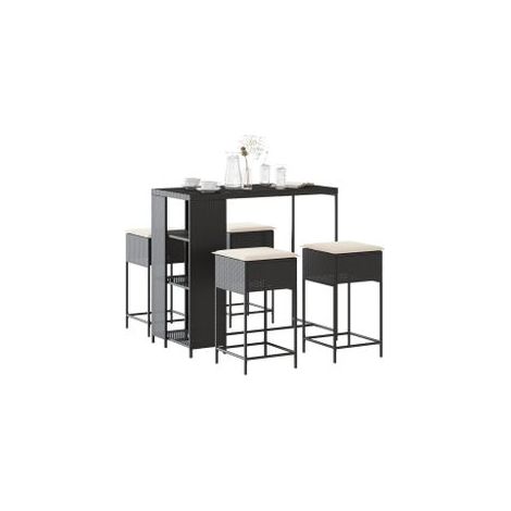 Ensemble de bar de jardin 5 pcs avec coussins noir poly rotin (1/5)