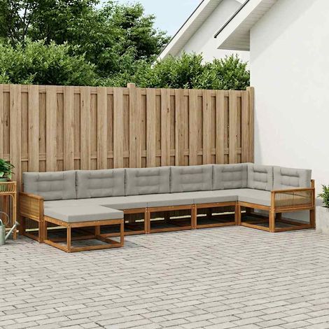 vidaXL Outdoor-Sofagarnitur mit Kissen 7 pcs Natürlich und Hellgrau (1/5)