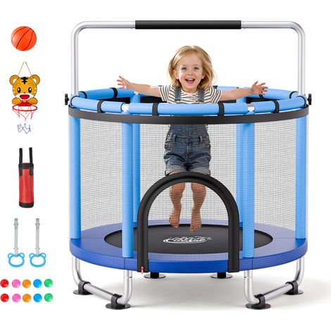 VEVOR Trampolín Infantil Cama Elástica para Niños Redondo 142x160 cm Azul, Carga de 60kg, Con Red de Seguridad, Barra de Gimnasia, Marco de Tubos Galvanizados, Lona de Salto de PP, Patas con Ventosas (1/5)