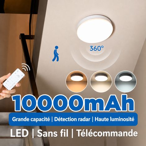 Plafonnier LED sans fil blanc 10000mAh avec détecteur radar et télécommande, 20,5 × 20,5 × 5,3 cm, 593 g – Livraison gratuite (1/5)