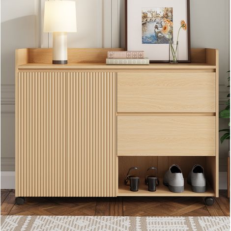 Möbel Schuhschrank mobil Aufbewahrung MDF Natur OKMYHOME (1/5)