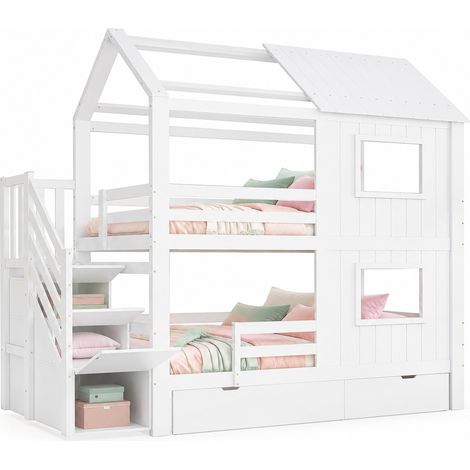 CHICFURN Letto a castello bambini 90x200 cm bianco in pino, MDF e compensato con contenitore (1/5)