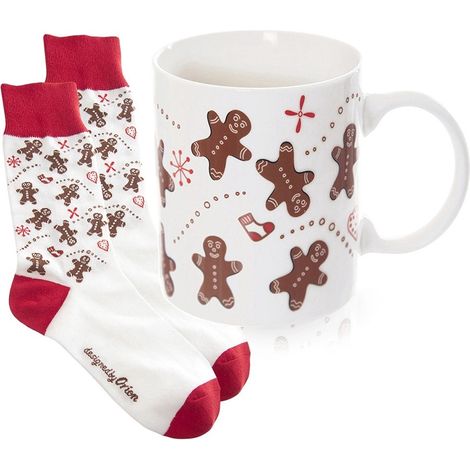 Ceramic Holiday Mug & Socks Set with Gingerbread Design (1/5)