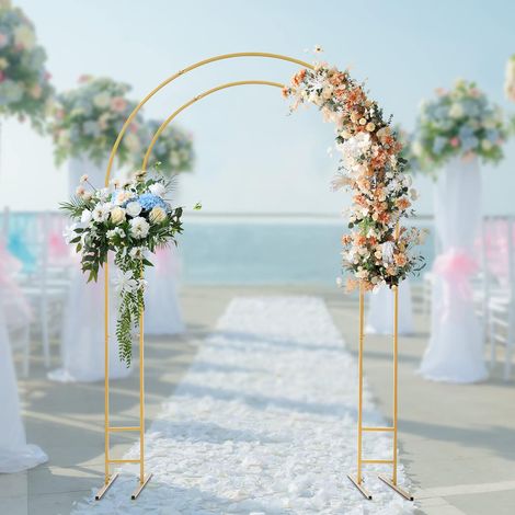 Ensemble d'étagères décoratives arc d'or, 220 cm de hauteur en acier arc rond cadre mariage fête d'anniversaire, bricolage décoration capacité de charge de 10 kg, or (1/5)