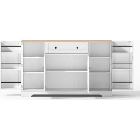 Buffet multiusage 138 cm en MDF blanc naturel avec tiroir, portes et étagères réglables (1/5)