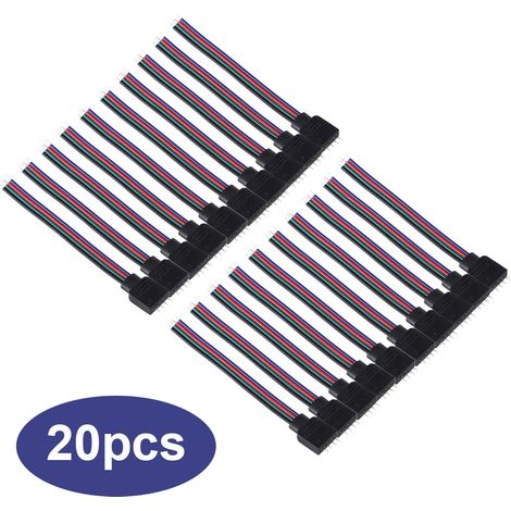 20 connecteurs mâles à 4 broches, 10 cm, pour rubans LED RGB 5050/3528/3014 (1/5)