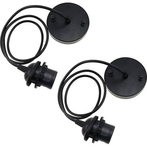 2x E27 Metall-Pendelleuchtenfassung im Retro-Stil mit Kabelaufhängung für Pendelleuchten – Schwarz (1/3)