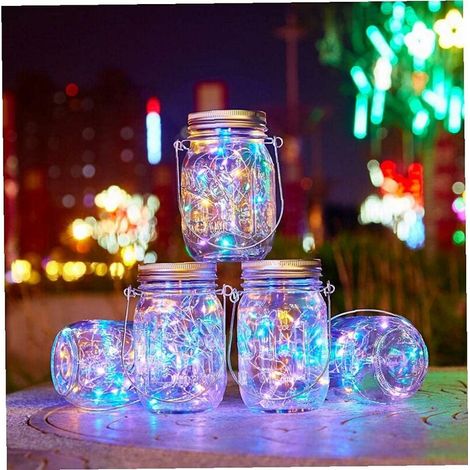 Mason klarer Deckel mit 2 m Lichtern, 20 LED-Hängelampen-Laterne für Garten, Hochzeit, Party, Dekoration, buntes Licht, 6 Stück (1/5)